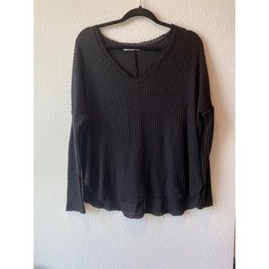 Double Zero Black Long Sleeve Waffle Knit Top